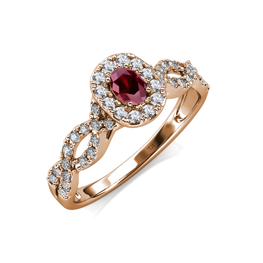 Oval Cut Ruby & Diamond Womens Halo Engagement Ring 0.77 ctw
